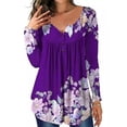 thumbnail image 1 of Niuer Women Oversized Kaftan Henley Long Sleeve T-shirt Tunic Top Blouse Loose V Neck Button Up Pleated Floral Shirts Blouse Ladies Holiday Party Swing Tunic Tops, 1 of 2