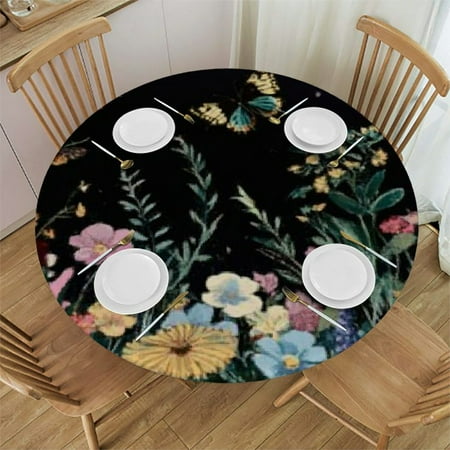 

Patifu Flowers Butterfly Round Table Cover Stain Resistant Washable Indoor Outdoor Tablecloth Kitchen Dining Wedding Parties 100% Polyester Waterproof Fabric 31 -35
