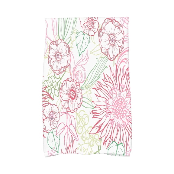 Simply Daisy, 16 x 25 Inch, zentangle 4 Color, Floral Print Kitchen Towel, Red