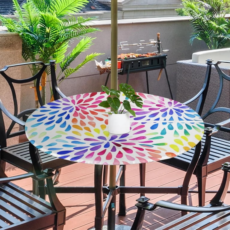 fitted patio table cover with umbrella hole Buwuta Outdoor Tablecloth Waterproof Round Tablecloth with Elastic Zippered Wipeable Cloth Round for Picnic, Patio,Garden Fits to 40"-44" Tables: Home & Kitchen No more spills and messes when the wind suddenly comes blowing TOHONFOO Rectangular Patio Table Cover