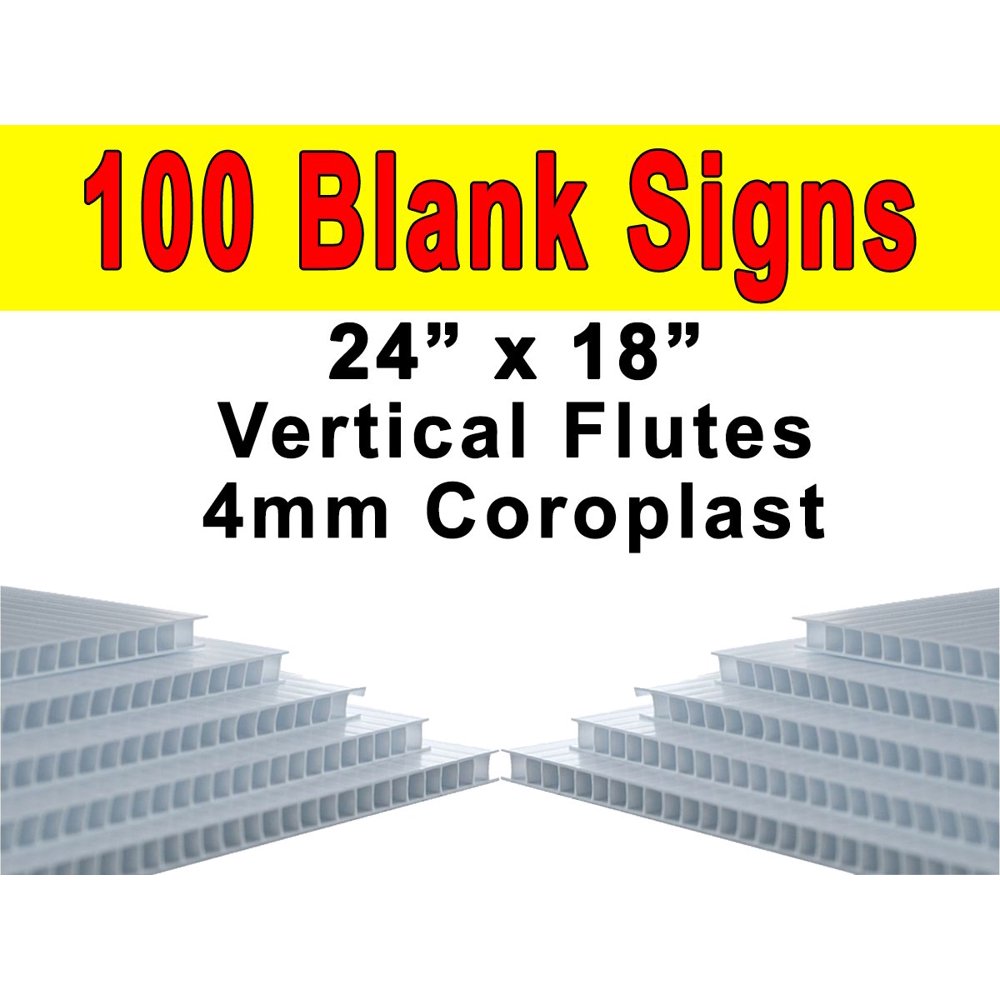 Pack of 100 Sheets Corrugated Plastic 4MM White Blank Yard Signs 24" x