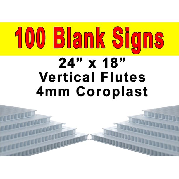 Pack of 100 Sheets Corrugated Plastic 4MM White Blank Yard Signs 24" x