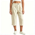 thumbnail image 7 of Oksale Lightweight Capris for Women Summer Plus Size Soft Cozy Cotton Capri Pants with Pockets Elastic Waist Long Beach Pants Beige L, 7 of 7