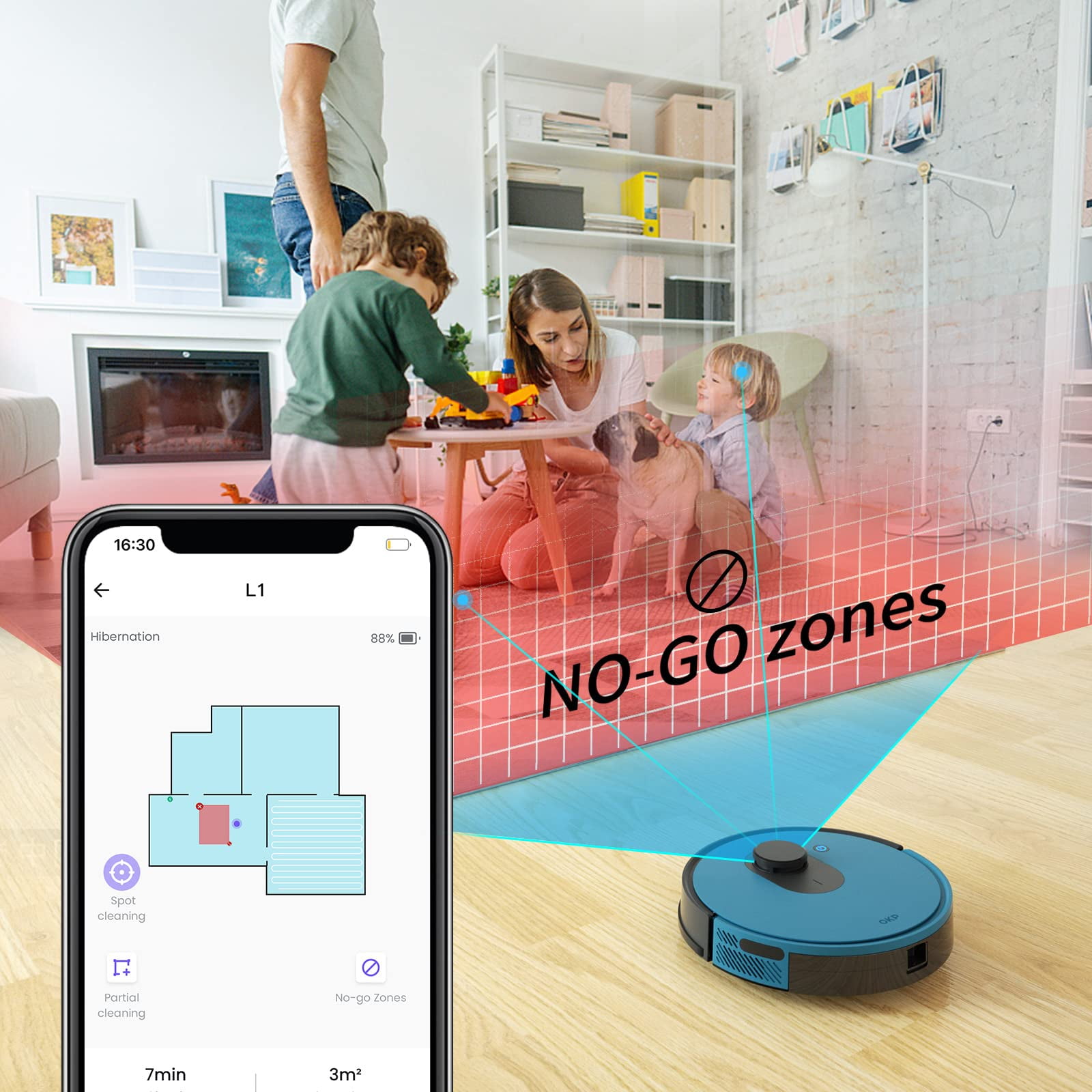 OKP Smart Mapping Robot Vacuum, WiFi/App/Alexa, LIDAR Navigation, Anti Collision and Anti-Fall, Self-Charging, Ideal for Hard Floor, Pet Hair, Carpet