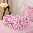 thumbnail image 5 of Erosebridal Striped Letter A Zipper Twin Comforter Sets with Fitted Sheet and 2 Pillowcases for Women Girls, Fashion Stripe Ribbon Zipper Bedding Set, Pink Reversible, 4 Pieces, 5 of 7
