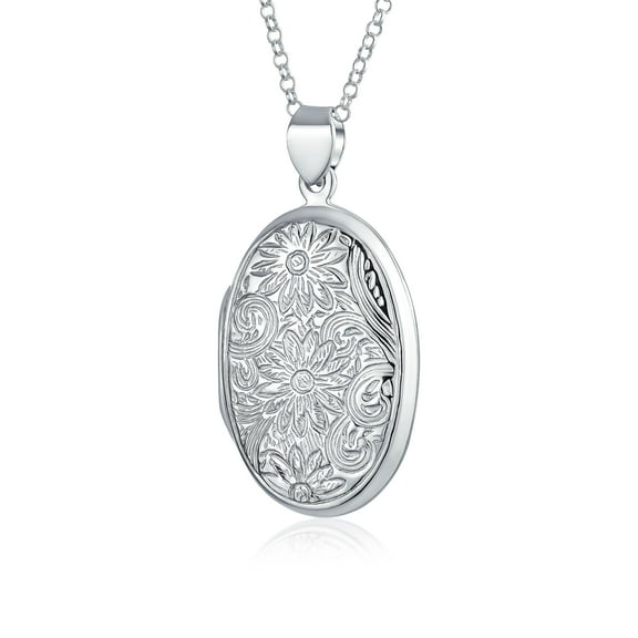 Bling Jewelry Womens Vintage Sunflower Photo Oval Sterling Silver Locket Necklace