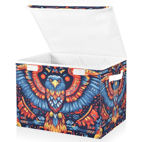 Yayeee Collapsible Cube Storage Bin with Lid Fabric Closet Decorative Basket with Handles, Blue Abstract Eagle