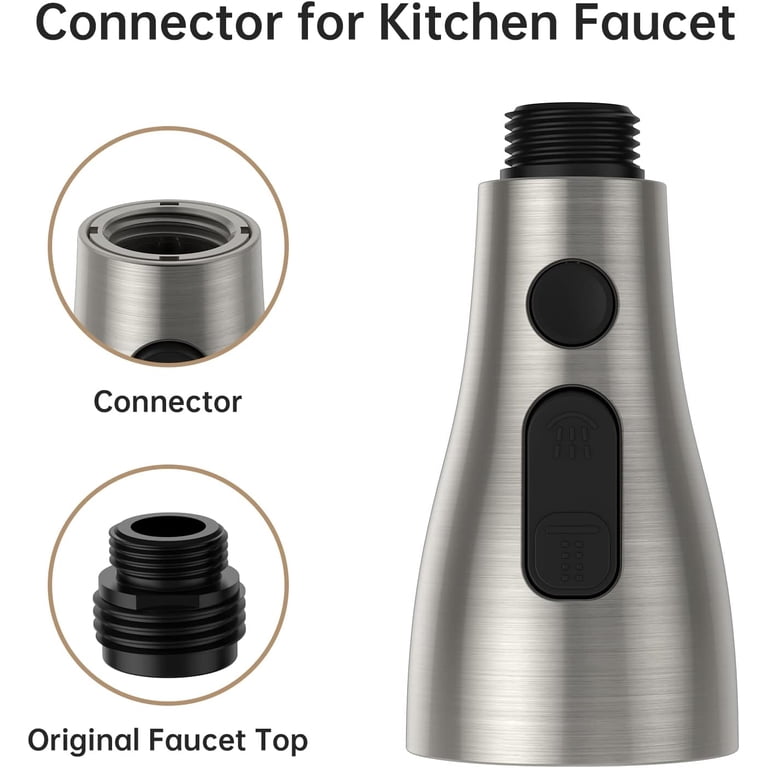Pull Down Kitchen Faucet Head Replacement – Silver ABS With Stop Button, Fits Most Standard Faucets For Kitchen, Bathroom & Toilet