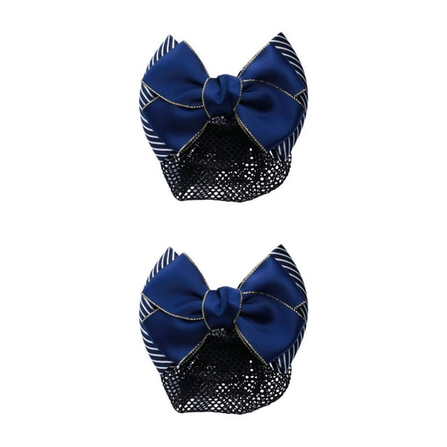 Thinsony Wide Application Bow Hair Net For Touch Of Elegance And Professionalism Thick stripes-gold 2Set