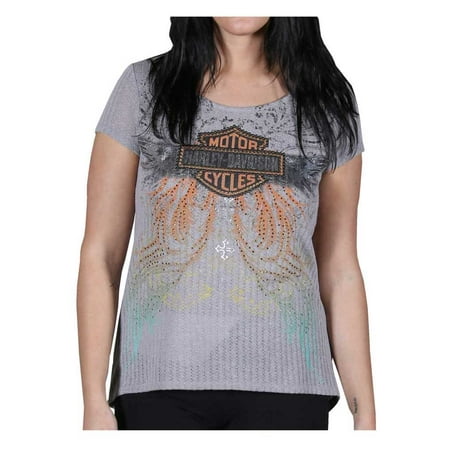 - Women's Embellished Classy But Sassy Short Sleeve Tee, Knit Gray, Harley Davidson