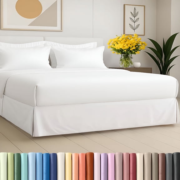 AUQ Queen Pleated Bed Skirt 12 Inch Drop, Ultra-Soft White Tailored Bedskirt, Wrinkle & Fade Resistant 3-Sided Cover for Box Spring