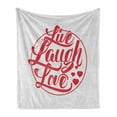 thumbnail image 1 of Live Laugh Love Soft Flannel Fleece Throw Blanket, Retro Style Calligraphy Old Fashioned Stamp Design Red Hearts and Stars, Cozy Plush for Indoor and Outdoor Use, 50" x 60", Coconut Red, by Ambesonne, 1 of 6