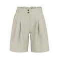 thumbnail image 4 of Big Sale! Women's High Waist Cotton Linen Bermuda Shorts Wide Leg Casual Lounge Elastic Waist Comfortable Breathable Summer Pleated Business Casual Trouser Shorts Beige M Size, 4 of 8