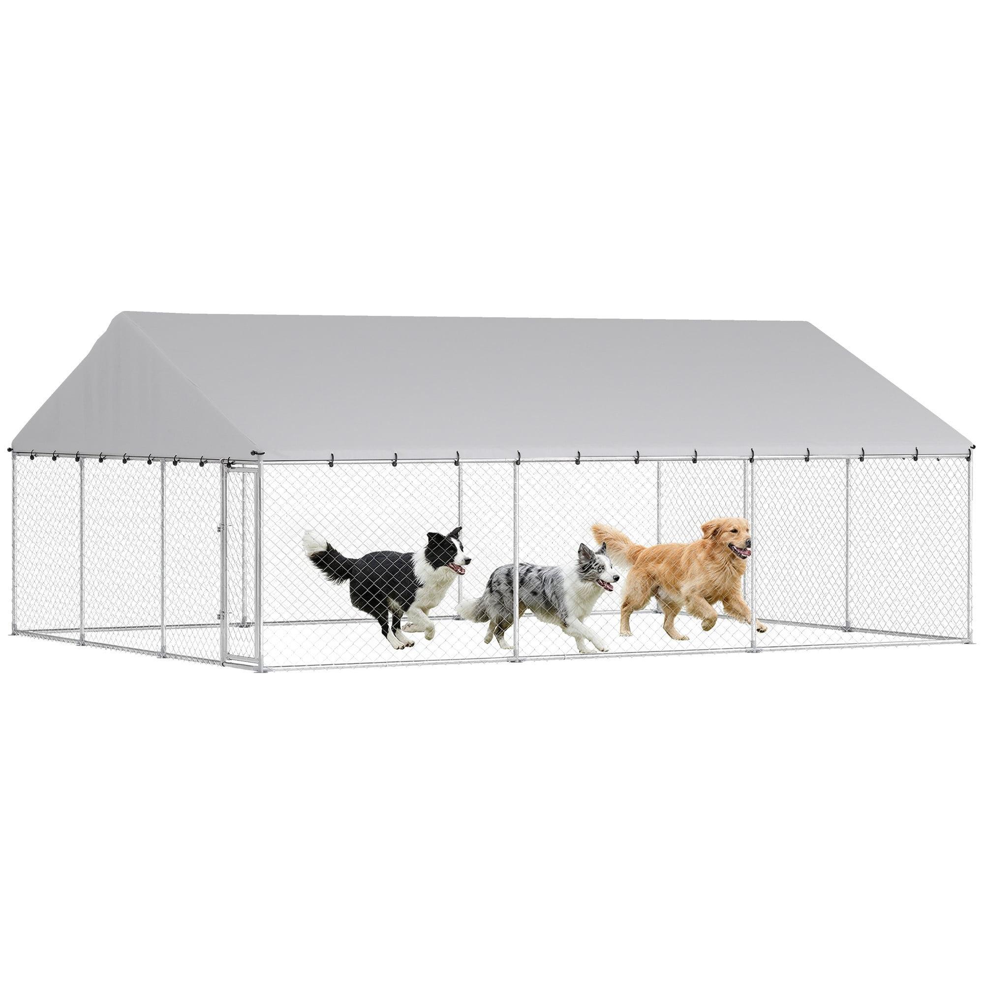 PawHut Outdoor Dog Kennel, Heavy Duty Large Dog Kennel Outside with Waterproof Roof, 2 Secure Latches, Dog Run for Backyard, 20' x 15' x 8'