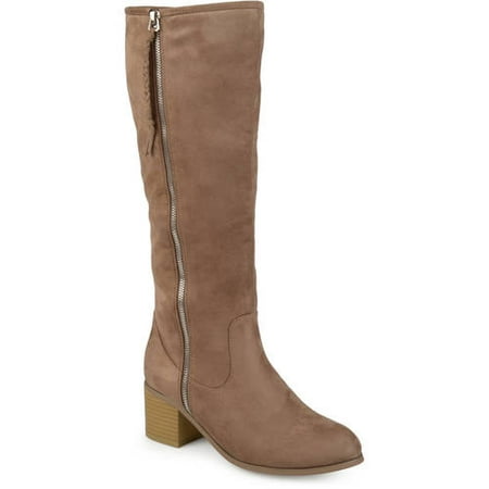 Brown Suede High Heel - Womens Faux Suede Mid-calf Stacked Wood Heel Boots