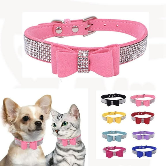 1Pcs Bling Dog Collar, Rhinestone Dog Collars Cute Diamond Jewel Sparkle Fancy Leather Cat Pet Collar for XXS, XS, S, M, L, XL, XXL Puppy Girl Female