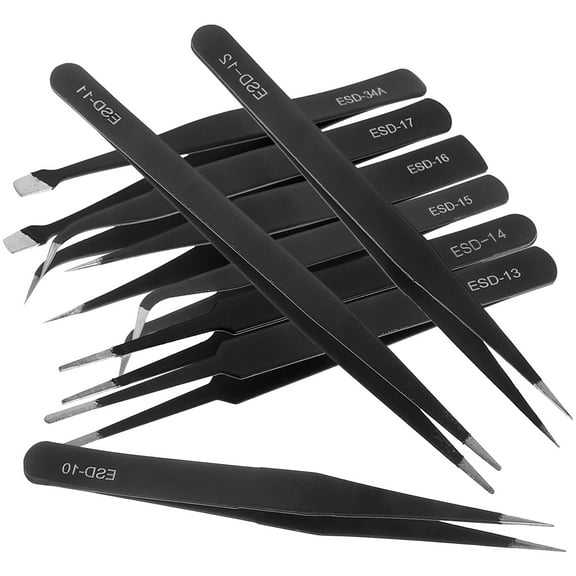 Nutrianeous PIXNOR 9pcs Premium Anti-static ESD Stainless Steel Tweezers Set with Case for Electronics / Jewelry-making / Laboratory Work / Hobbies