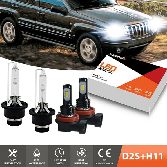 ENJOYAKOM 4pcs D2S HID Headlight Low Beam H11 LED Fog Light Bulbs For Acura RDX SH-AWD Sport 2010 2011 2012