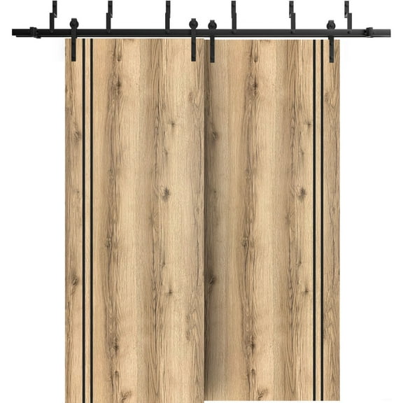 Sliding Closet Barn Bypass Doors 36 x 80 inches | Planum 0016 Oak with Frosted Glass | Sturdy 6.6ft Rails Hardware Set | Wood Solid Bedroom Wardrobe Doors
