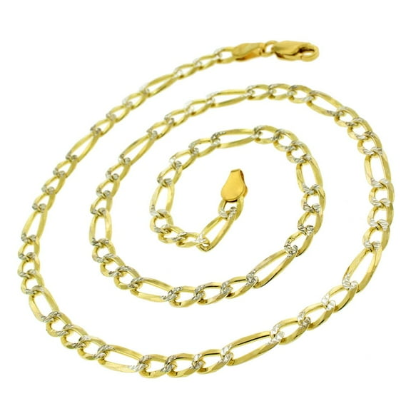 14K Yellow Gold 5mm Solid Figaro Diamond Cut Chain Diamond Cut, FREE Microfiber Cloth, Link Mens Womens Necklace, Giorgio Bergamo