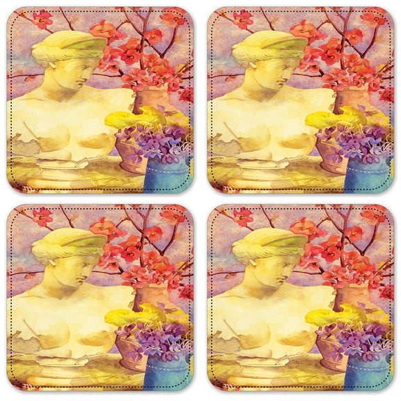 Vinyl Drink Coasters - Set of 4 - Japonica and Violets