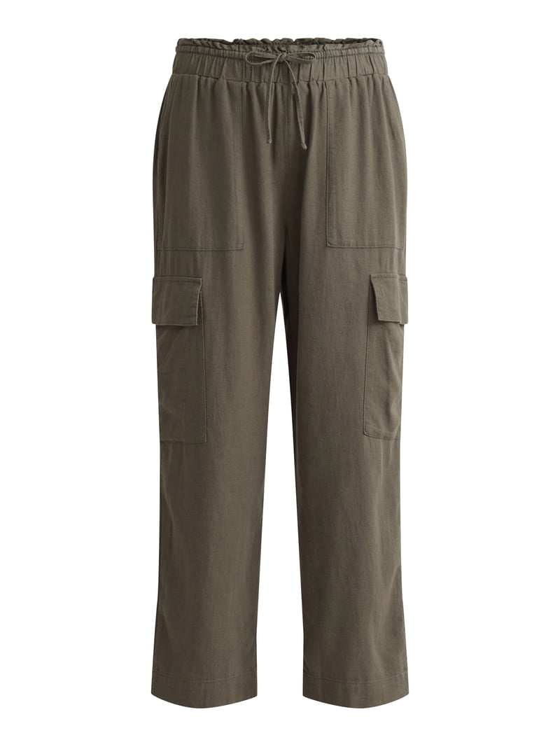 Time and Tru Women's and Women's Plus Linen Blend Cropped Cargo