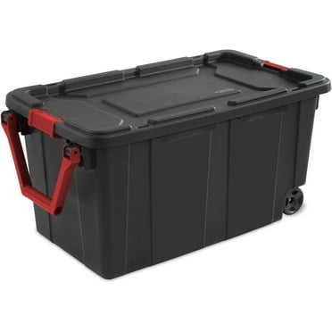 40 Gallon Wheeled Industrial Tote Plastic, Black, Set of 2