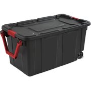 40 Gallon Wheeled Industrial Tote Plastic, Black, Set of 2