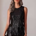 thumbnail image 2 of FUYUDY Women’S Shirt Sequin Fringe Top Sparkly Party Stylish Tank Top Tassel Trim,Black,L, 2 of 5