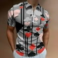 thumbnail image 2 of CASINO NIGHT'S CARD SUITES STRIPES GREY ART Men Zipper T-shirt Summer Casual Short Sleeve T-shirt Top, 2 of 7
