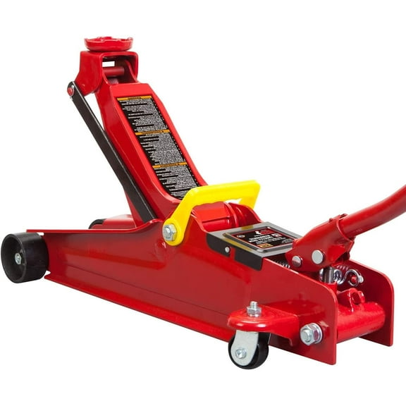 HPDMC Hydraulic Floor Jack - 2.5 Ton(5000 LBS) Low Profile Service Jack with Quick Lift Pump - Heavy Duty Steel Trolley Jack with Safety Bypass System - Red