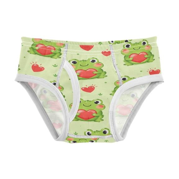 Cotton Triangle Briefs 2T-8Y, Comfortable Breathable Safety Standard Toddler & Little Kids Underwear Adorable Frog Hearts Design