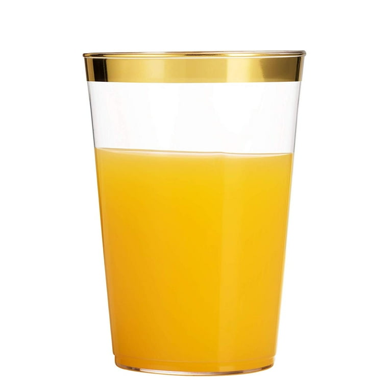 100 Gold Plastic Cups 16 Oz Clear Plastic Cups Tumblers Gold Rimmed Cups  Fancy Disposable Wedding Cups Elegant Party Cups with Gold Rim