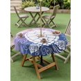 thumbnail image 5 of Outdoor Tablecloth with Umbrella Hole Zipper Beach Sea Turtle Round Tablecloth 60" Waterproof Outside Table Cloth Abstract Gradient Colorful Coastal Waves Patio Table Cover Tablecloths for Picnic, 5 of 8