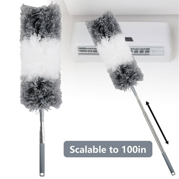 100" Extra Long Microfiber Duster with Extension Pole, Bendable Washable for Cleaning Roof, Ceiling Fan, Blind, Cobweb