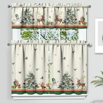 Christmas Kitchen Curtains and Valances Set of 3,Christmas Elk Berry Holly Christmas Kitchen Decor, Winter Xmas Curtains and Valances Short Curtain Set for Kitchen Bedroom Holiday Decor 36 Inch