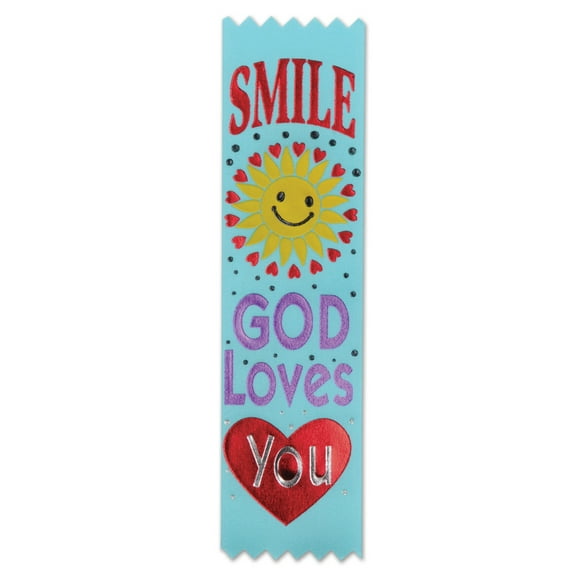 Pack of 30 Sunday School "Smile God Loves You" Award Ribbons 6.25"