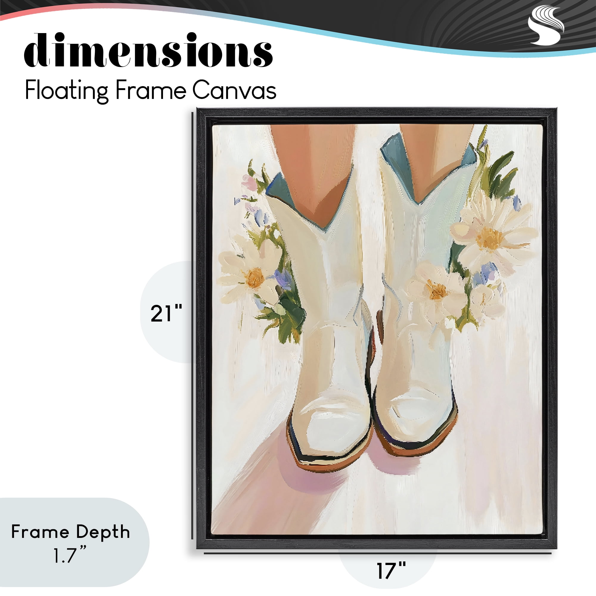 Stupell Industries Blooming Cowgirl Boots Black Framed Floater Canvas Wall Art, design by The Prints Vibe