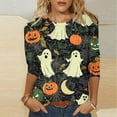 thumbnail image 2 of Womens 3/4 Length Sleeve Shirts Halloween Blouses Fashion Halloween Printed Plus Size Tunic Tops Blouses Fall Casual Round Neck Pullover Halloween Holiday Costume TShirt, 2 of 5