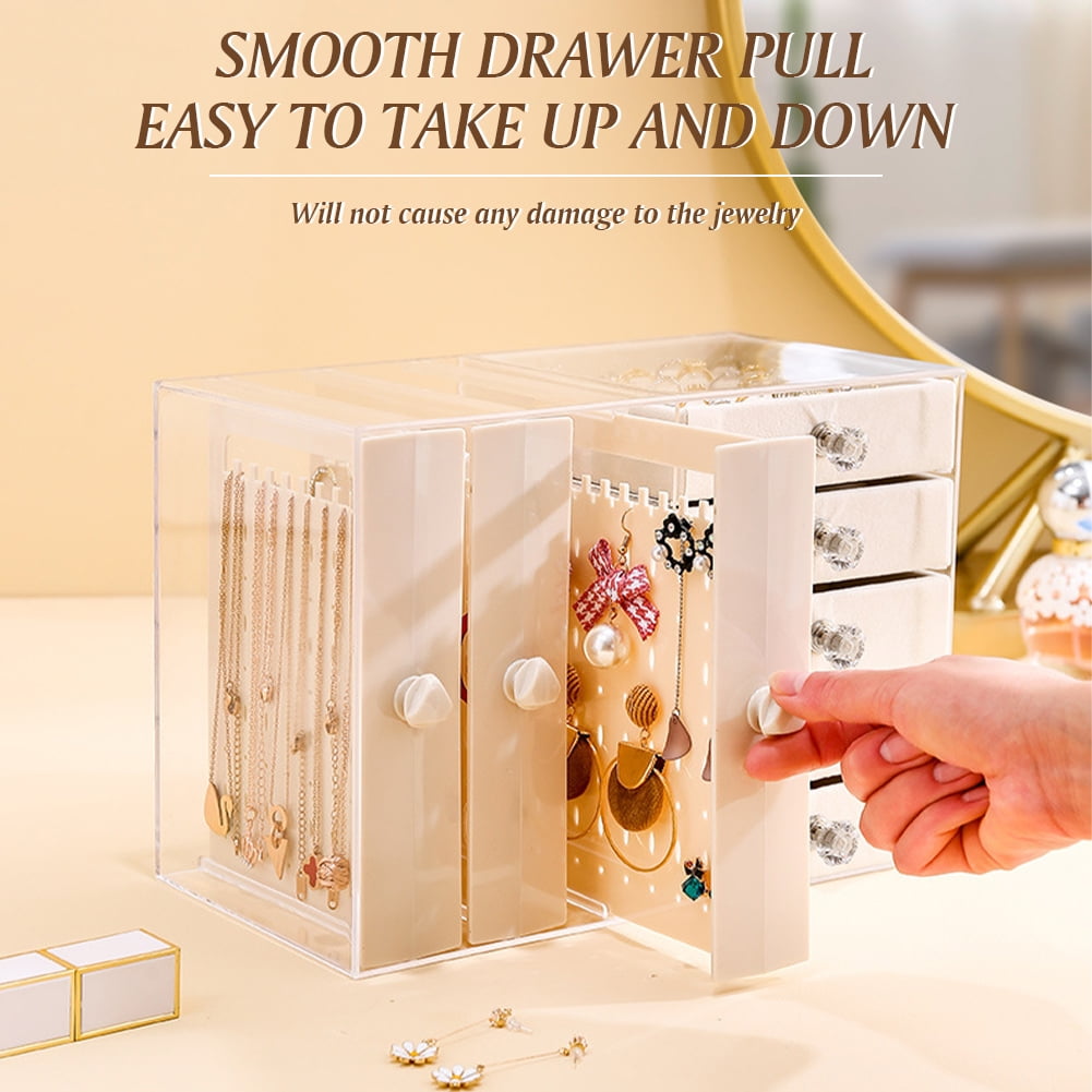 Btidfty Jewelry Organizer Stand Multifunctional Necklace Display Holder with 4 Drawer Jewelry Holder Box Large Capacity for Bracelets Earrings Rings