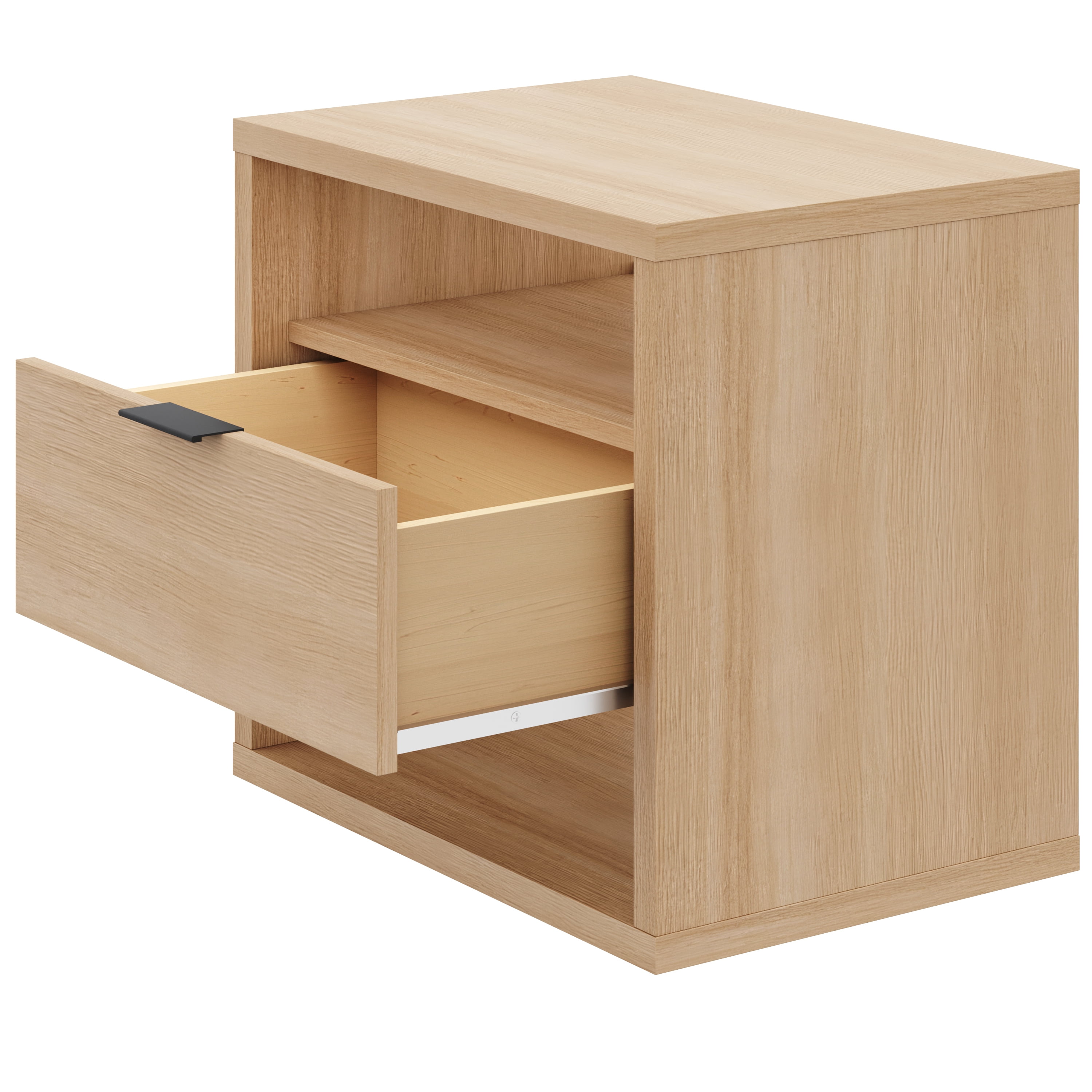 Nexera Modern 1-Drawer Nightstand with Open Storage, Natural Blonde Oak