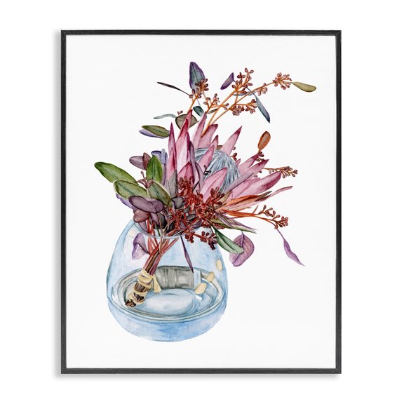 Stupell Industries Eclectic Blooming Protea Floral Bouquet Watercolor Flower Still Life Black Framed Giclee Art, 11 x 14, by Melissa Wang