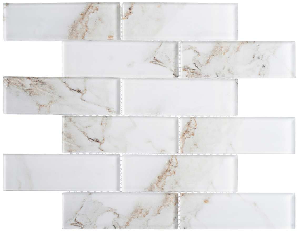 Sumner 2" x 6" Glossy Marble Look Glass Mosaic Tile