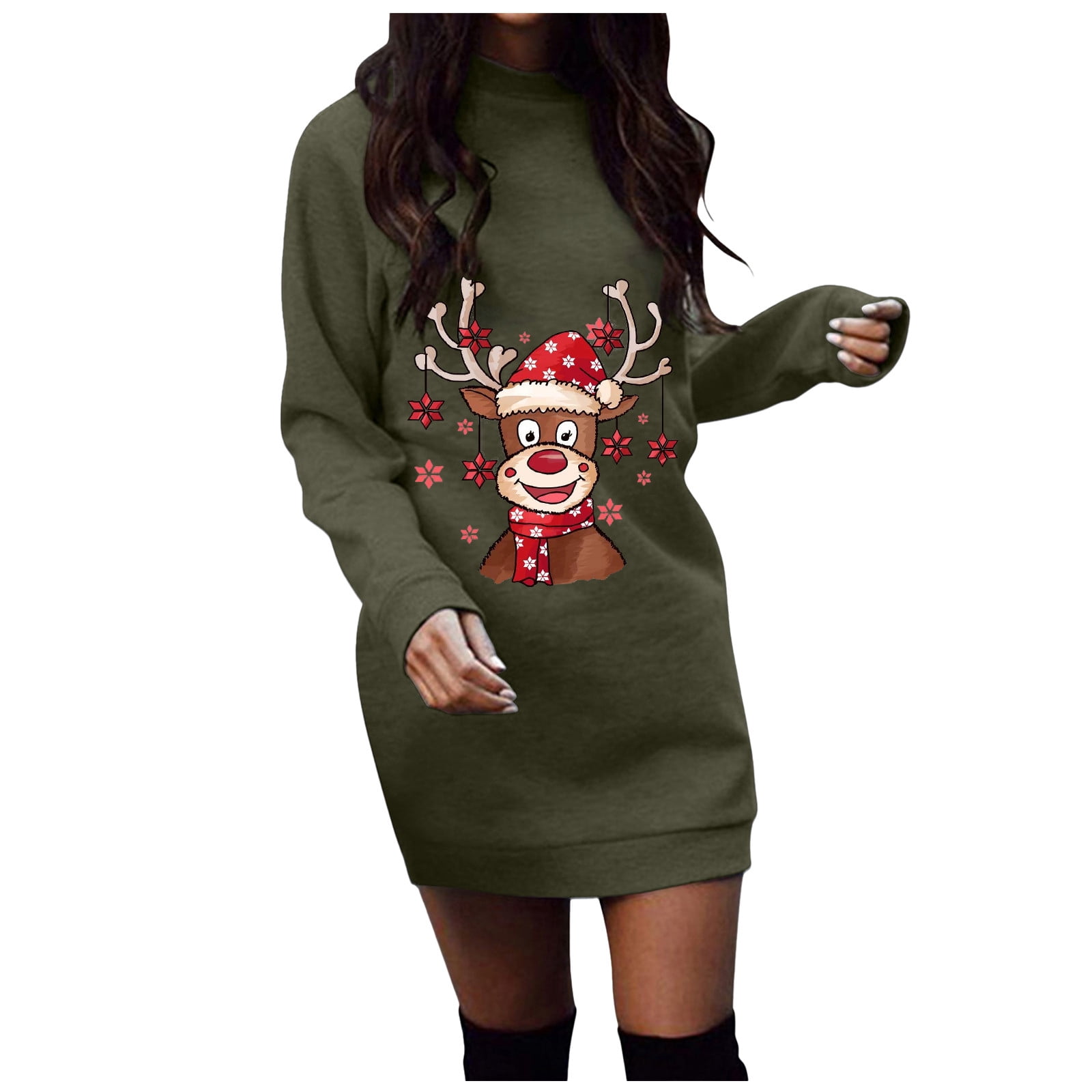 LWZWM Plus Size Women Dress Christmas Snowman Printed Holiday Vintage Dress  Cocktail Formal Swing Dress Christmas Long Sleeve Round Neck Warm Dress  Army Green L - Walmart.com