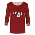 thumbnail image 4 of Hauts pour Femmes Manches Trois-Quarts Cœur Saint-Valentin Col Rond Imprimé Décontracté T-Shirt Ample Rouge G, 4 of 5