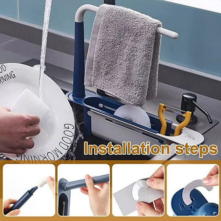 Updated Adjustable 2 in 1 Telescopic Sink Storage Rack Holder Telescopic Sponge Holder Towel Rack for Kitchen Sink Sink Storage Rack Holder Telescoping Sink Caddy Blue Walmart