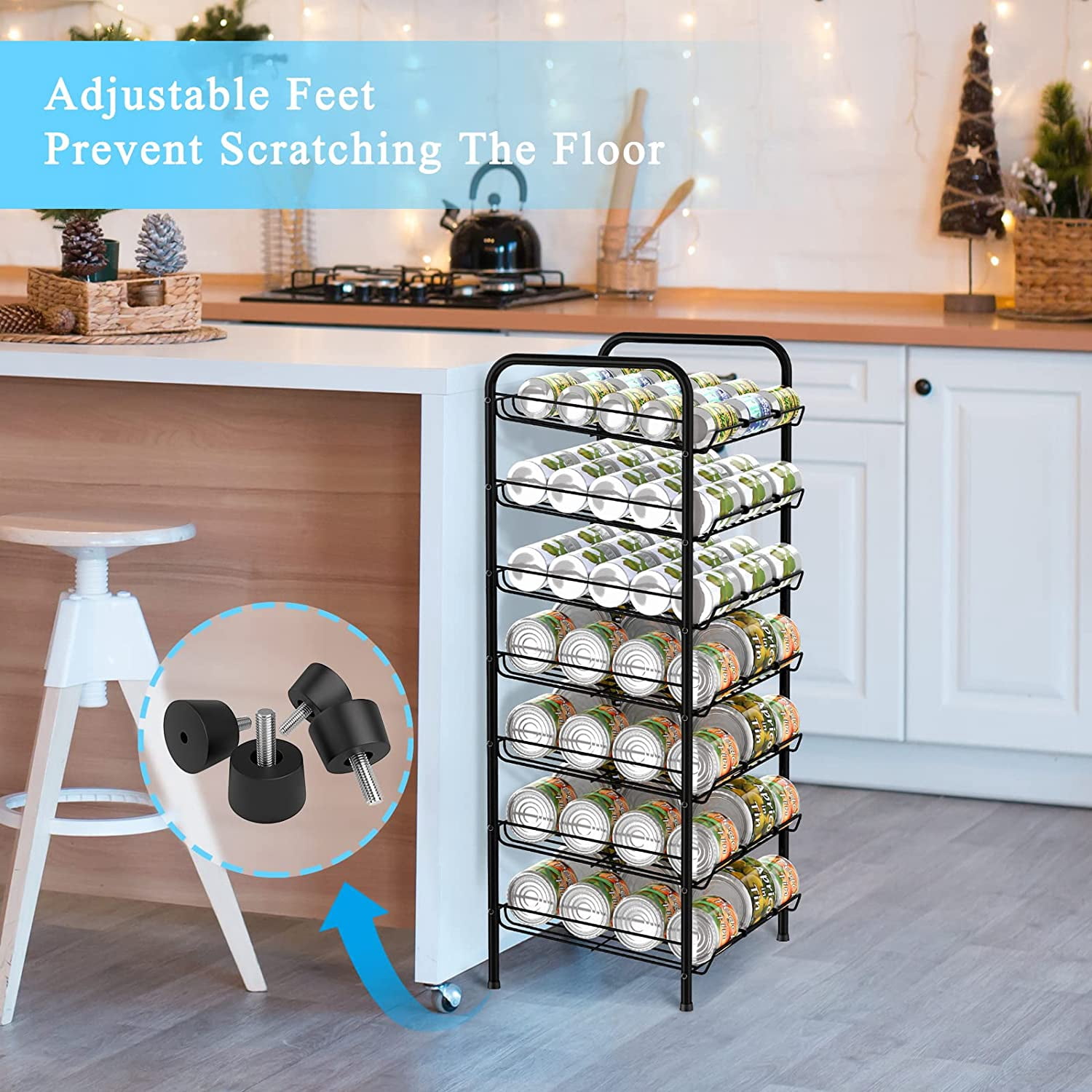 Oumilen Adult 7-Tier Can Organizer Rack Dispenser for Pantry, Black