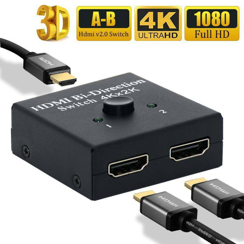 HDMI Splitter 1 in 2 HDMI Switch 4K HDMI Splitter, Bidirectional Switcher 2 Input 1 Output, Supports 4K/3D/1080/HDCP for HDTV/Blu-Ray Player/DVD/DVR -