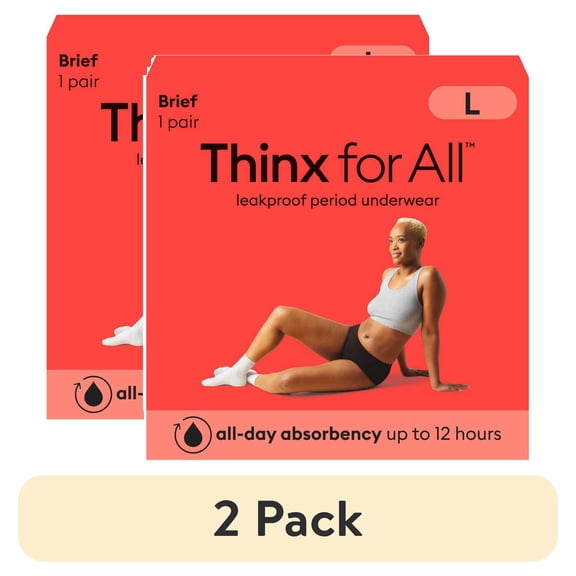 (2 pack) Thinx for All Women's Everyday Comfort Brief Leakproof Period Underwear, S-XL, Black