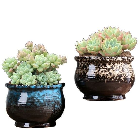 FACEGA 2Pcs Succulent Pots,Plant Pots Indoor with Drainage,5.1"*5.1"*3.7" Ceramic Planter for Indoor & Outdoor Use,Pots for Succulents,Cactus,Style